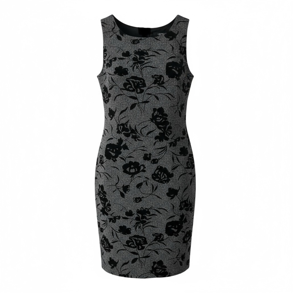 Hailey 23 Morton Knit Sheath Dress Medium Black Gray Floral Jacquard Flocked